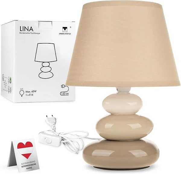 Urban Lifestyle Lampe de table Lina/lampe de chevet en céramique avec 3 pierres, gris beige [Classe énergétique A+++]