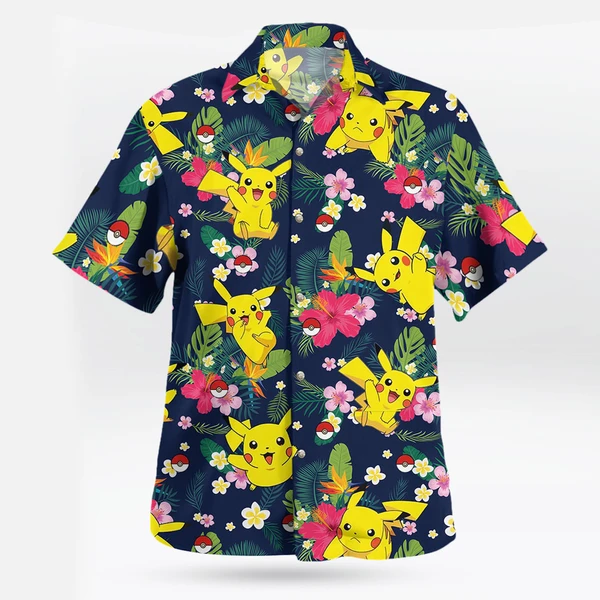 Pikachu Floral Pattern Hawaiian Shirt – Tropical Summer Style | Tropi Hawaiian Shirts Store