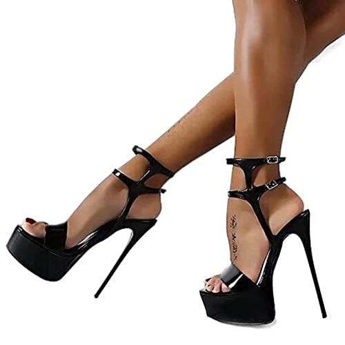 EXECAB Femmes été Sandales Sexy Bout Ouvert 16CM Talons Hauts Robe de soirée Mariage discothèque Femmes Chaussures,Noir (Noir, Adult, Women, 40, Numeric, EU Footwear Size System, Medium)