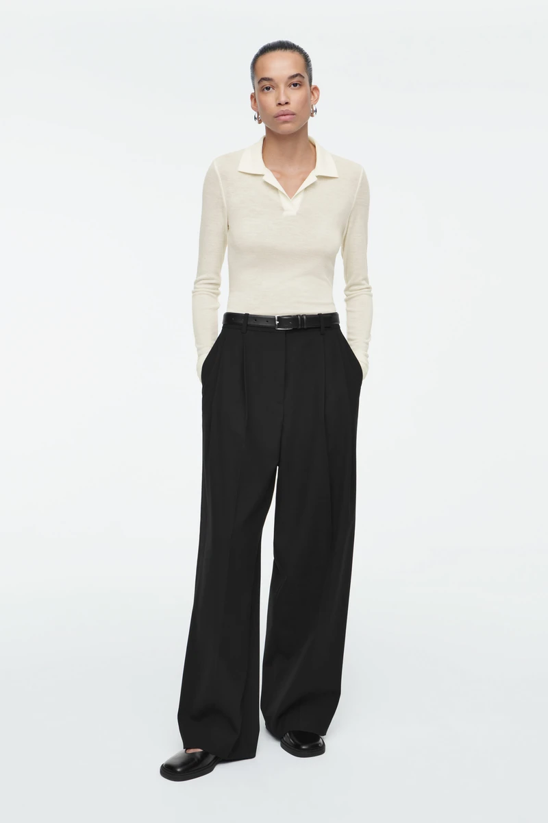 RELAXED TWILL WIDE-LEG TROUSERS