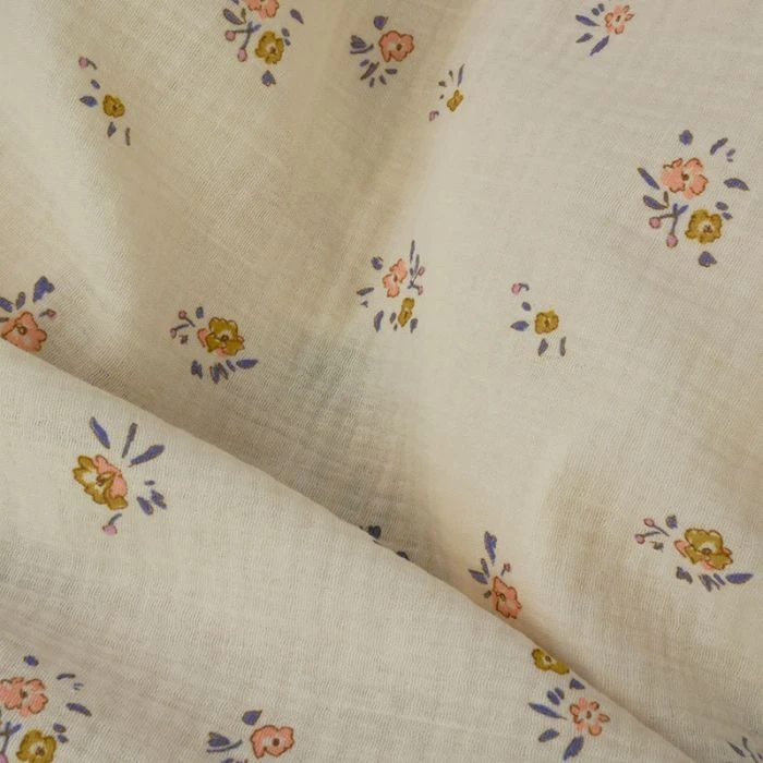 Tissu Double Gaze à Motifs Fleurs - Écru | Coton léger et doux