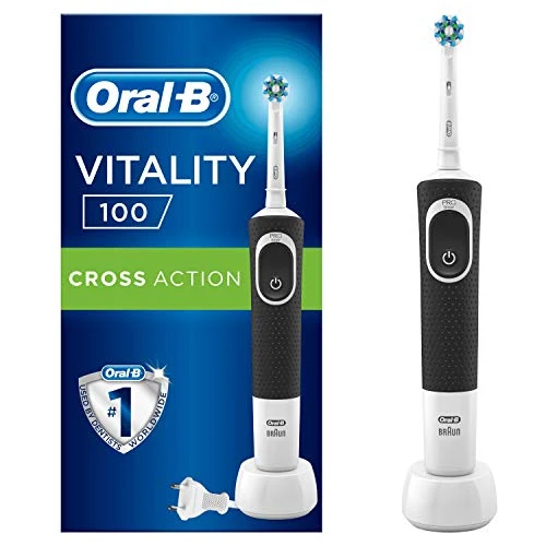 Oral-B Vitality 100 Brosse À Dents Électrique Rechargeable, 1 Manche Noir, 1 Brossette CrossAction
