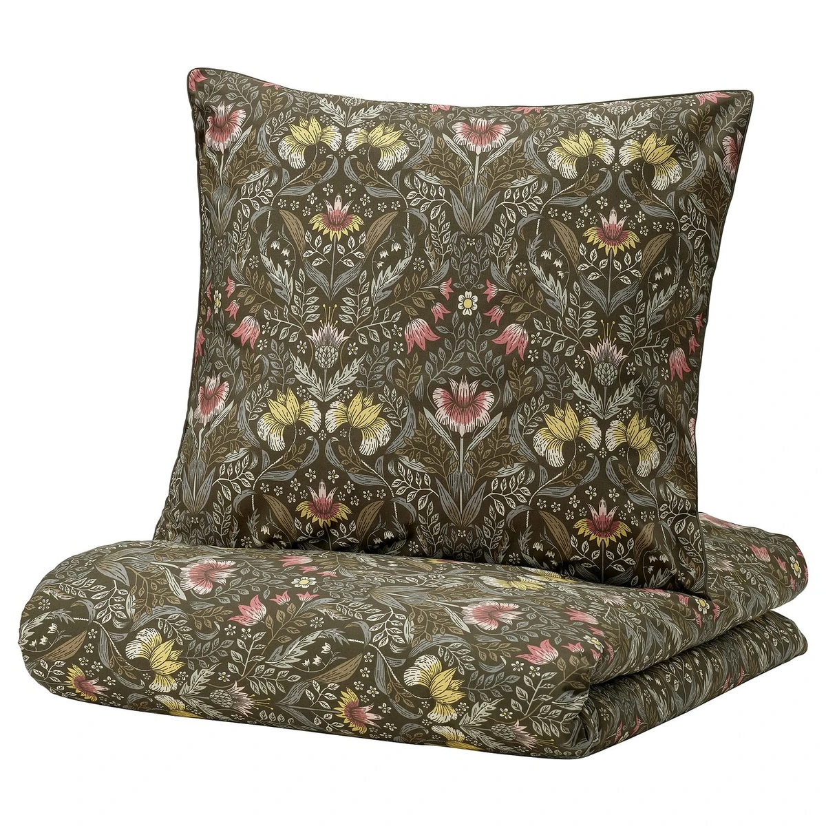 KÄRRDUNÖRT Housse de couette et 2 taies - vert foncé/multicolore 240x220/65x65 cm