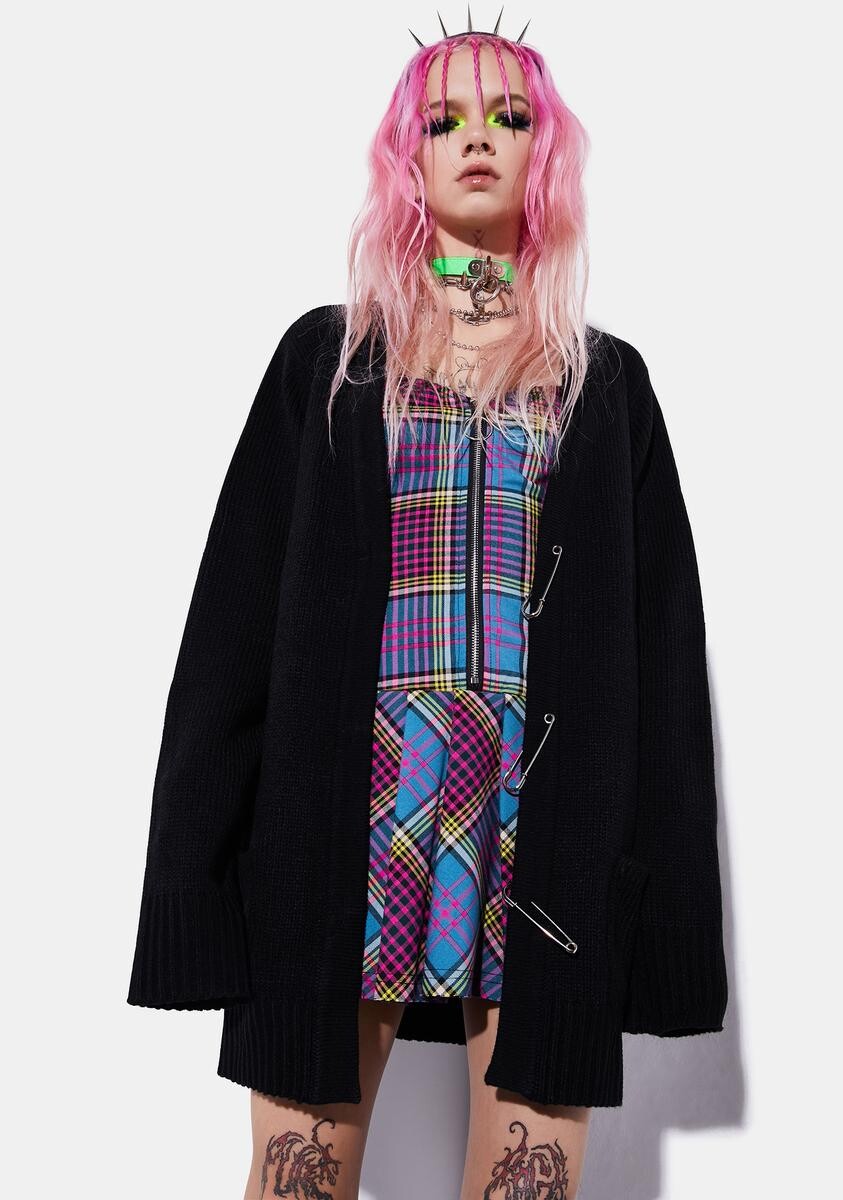 Current Mood Safety Pin Oversized Cardigan - Black