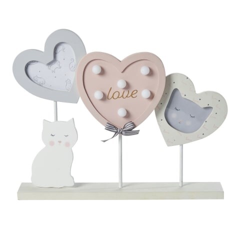 Cadre multivues lumineux 2 photos cœurs blancs et roses et chat 30x25 | Maisons du Monde