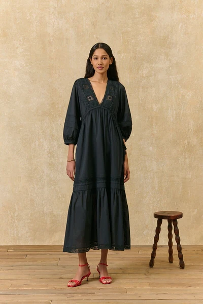 Robe longue à manches 3/4 brodée, BALI