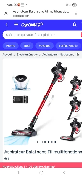 Aspirateur Balai sans Fil multifonctions 4 en 1,2vitesses,16Kpa/150W,1L,LED,Aspirateur sans Sac pour Dur Tapis Poils d'animaux