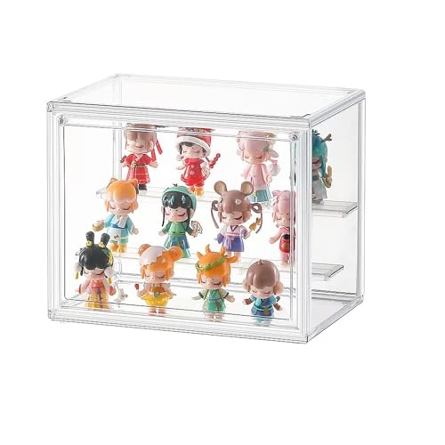 lomonmen Vitrine pour Collection,Boite Plexiglass Transparent,Vitrine en Transparent avec Porte Magnétique pour Figurines Pop,Funko Pop,Mini Figurines,Objets de Collection (Blanc, 27 * 18 * 21)