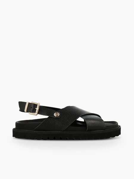 Sandales en cuir certifié | noir "melen embossed leather dark" Genuins