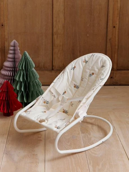 Transat en métal pour poupon RETRO FLOWER écru - Vertbaudet