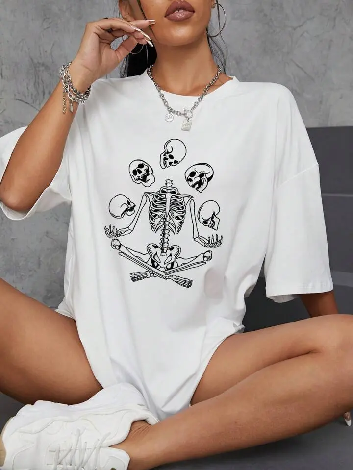 T-Shirt Oversize ImprimÃ© Squelette Ãpaule tombante