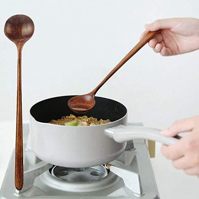 Deyan 1 pc Longues Cuillères En Bois Style Coréen 10.9 pouces 100% Naturel Bois À Long Manche Cuillères Rondes pour Soupe Cuisson Mélange Agiter: Amazon.fr: Cuisine & Maison