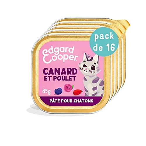Edgard &amp; Cooper Pâté pour Chaton, (Canard &amp; Poulet, 85g x 16), Viande fraîche et protéines de qualité, Vrais ingrédients pour Chat, Pâté pour Chat stérilisé et Actif