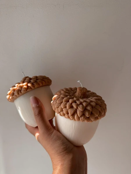 Bougie Noix grand modèle bicolore fait main en cire de colza