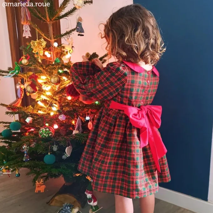 Tissu de Noël tissé teint Tartan vert rouge or