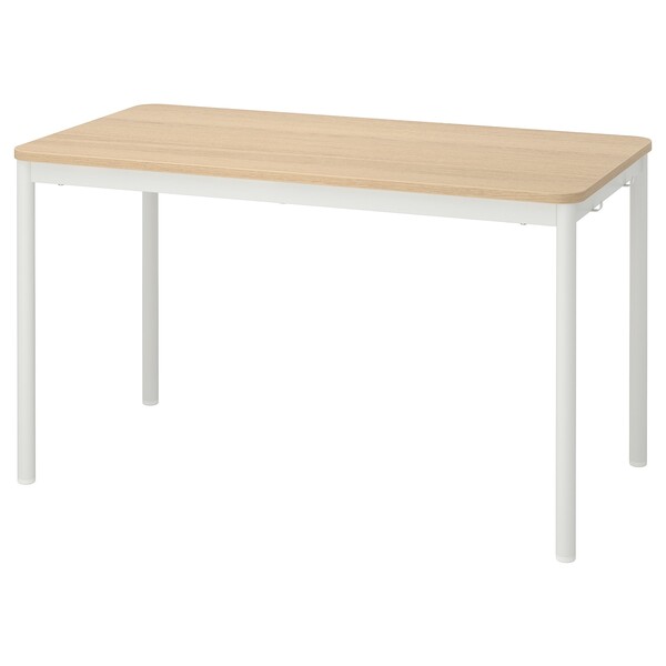 TOMMARYD Table - plaqué chêne blanchi/blanc 130x70 cm