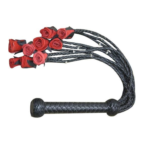 Cuir Rouge Rose Flogger Acier Clouté 09 Queues