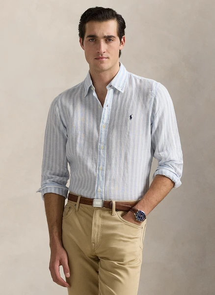 CHEMISE COL CLASSIQUE EN LIN 5138D OFFICE BLUE-WHITE POLO RALPH LAUREN - HOMME | Place des Tendances