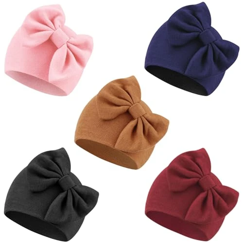 DRESHOW Chapeaux pour Bébé Nouveau-né Chapeau d'hôpital Bonnet Chapeaux pour Bébé de 0 à 6 mois, Taille Unique, 5 Pack Bow Hats Set22-8UK