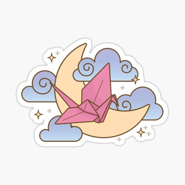 Tsuru avec lune et nuages | Sticker