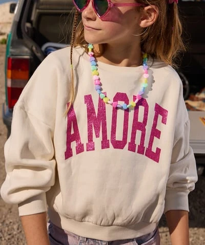 Sweat crème avec motif 'amore' pour fille