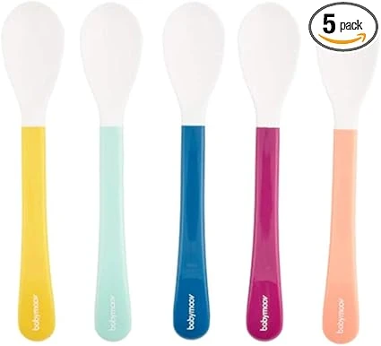 Babymoov Lot de 5 Cuillères en Silicone pour Bébé 2e Age, Multicolore