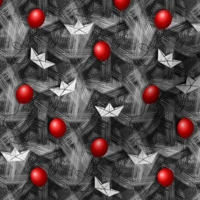 Red Balloons and Paper Boats Fabric | Spoonflower