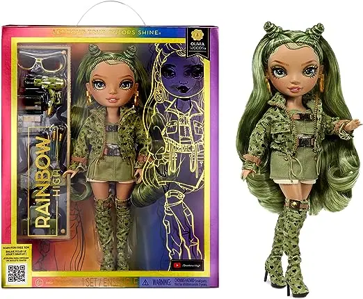 RAINBOW HIGH Poupée Mannequin - Olivia Woods - Poupée Vert Camouflage - Tenue à la Mode et Plus de10 Accessoires de Jeu Colorés - pour Les Collectionneurs et Les Enfants de 4 à 12 Ans