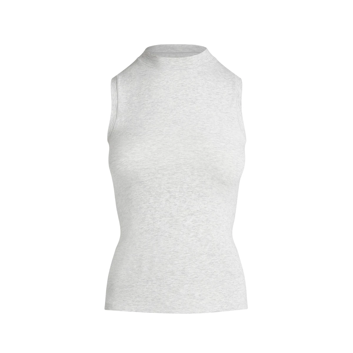 COTTON JERSEY MOCK NECK TANK | LIGHT HEATHER GREY