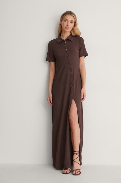 Recyclée Robe Boutonnée Marron