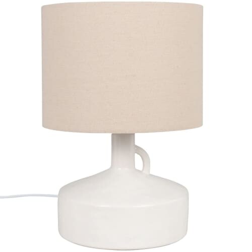 Lampe en céramique blanche et abat-jour en coton beige | Maisons du Monde