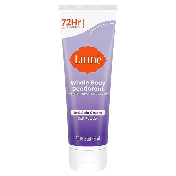 Lume Whole Body Deodorant - Invisible Cream Tube - 72 Hour Odor Control - Aluminum Free, Baking Soda Free, Skin Safe - 3.0 ounce (Soft Powder)