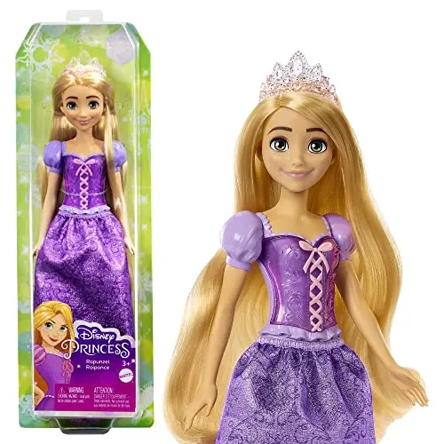 Princesses Disney Poupée Raiponce articulée avec Tenue Scintillante et Accessoires Dont Chaussures et diadème, Jouet Enfant, Dès 3 Ans, HLW03