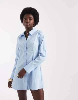Miss Selfridge - Robe chemise ajustée en popeline - Bleu pastel