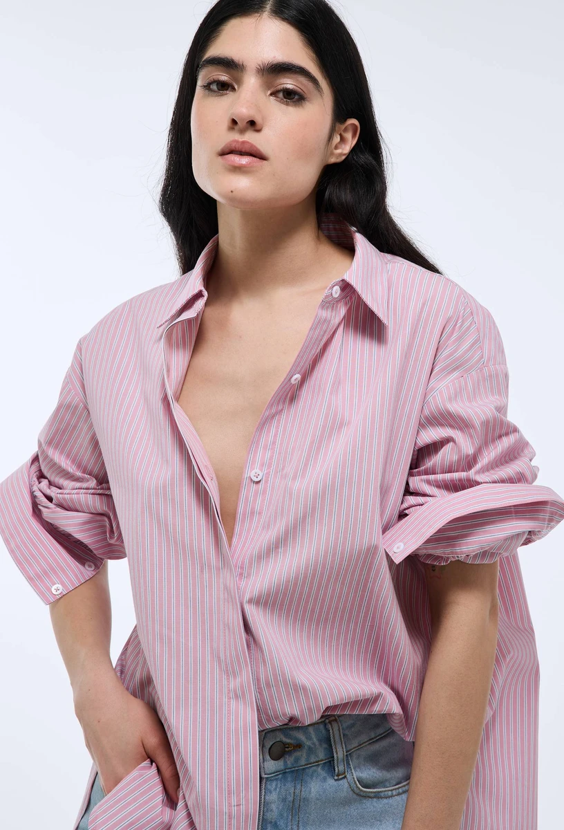         Chemise manches longues rayée détails smock dos en coton BIO GOTS ROSE pour femme MONOPRIX    