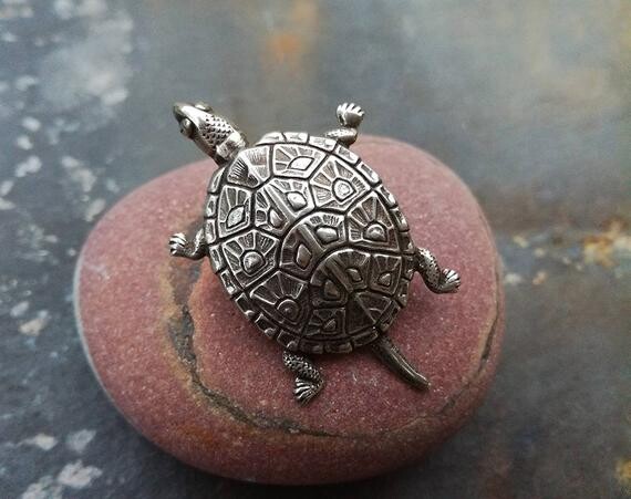 Pin&#39;s Tortue Laiton Argenté Broche Animaux Motifs Géométriques Art Nouveau Broche Enfant Nature Bohème