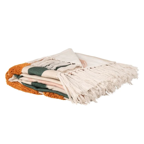 Plaid en coton imprimé et tufté motif floral multicolore 170x130