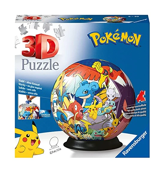 Ravensburger - Puzzle 3D Ball - Pokemon - A partir de 6 ans - 72 pièces numérotées à assembler sans colle - Support et accessoires de finition inclus - Diamètre : 13 cm - 11785