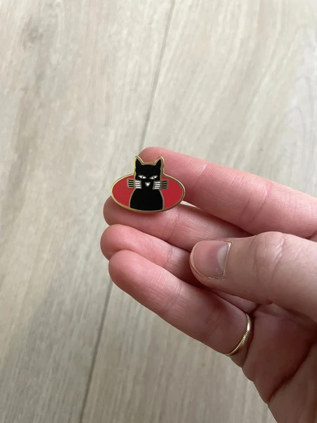 vintage enamel pin black cat chat noir badge brooch animal