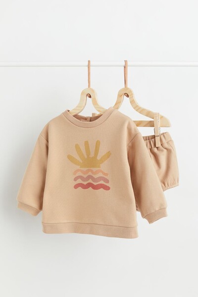 Ensemble 2 pièces en molleton - Beige poudré/soleil - ENFANT | H&M BE