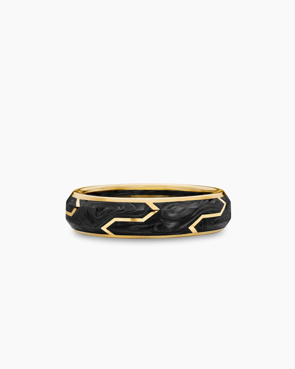 Forged Carbon Band Ring in 18K Yellow Gold, 6mm