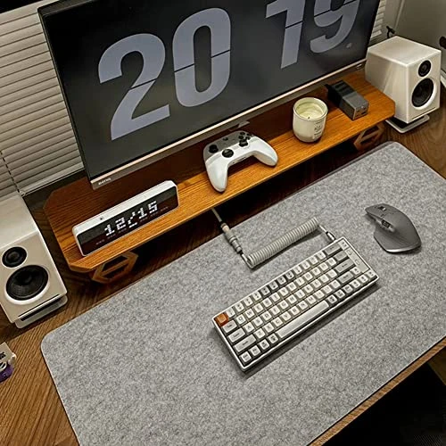 Tapis de Bureau Feutre Gris Sous Main - 90 x 43cm Tapis de Souris Feutre, Grand Tapis Souris XXL, Tapis Clavier Souris Antidérapante, Sous-main pour Bureau et Maison