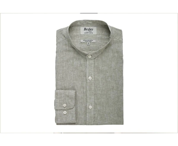 Chemise coton lin Chambray Vert Kaki - ELIBERT