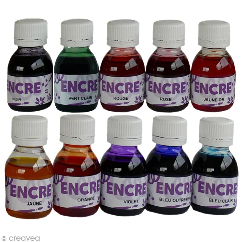Lot de 10 encres à dessiner - 60 ml - Encre à dessiner - Creavea