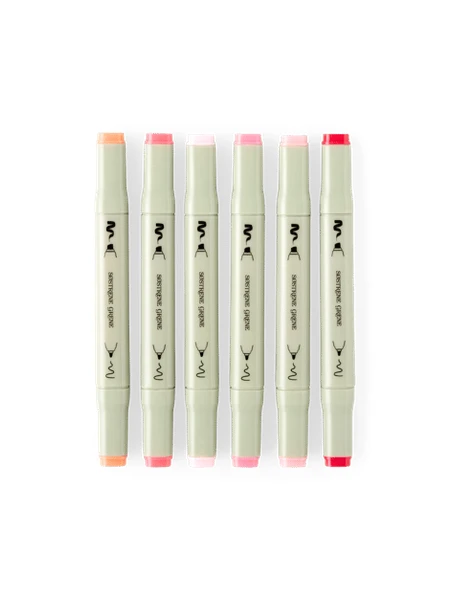 Marqueurs d’artiste | Doubles pointes. Lot de 6. | Multi