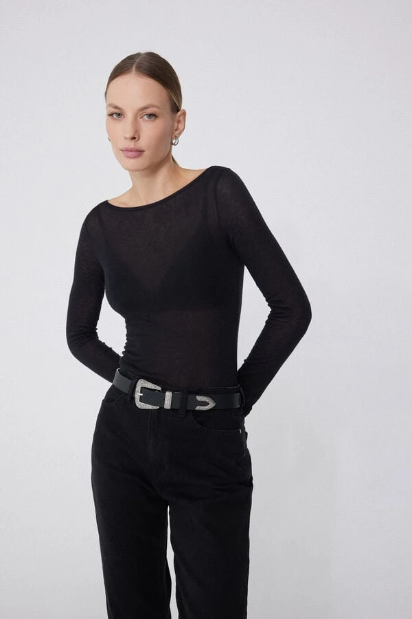 Haut Ultra-léger Col Bateau Viscose Laine Mérinos