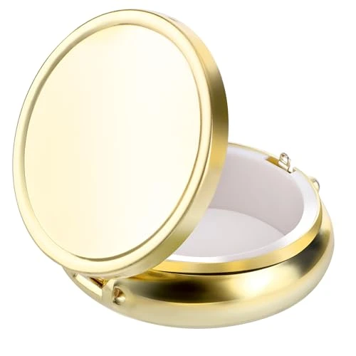 WLLHYF Petite boîte à pilules mignonne pour sac à main et poche - Pilulier de voyage étanche en métal pour vitamines, huile de poisson, compléments (doré)