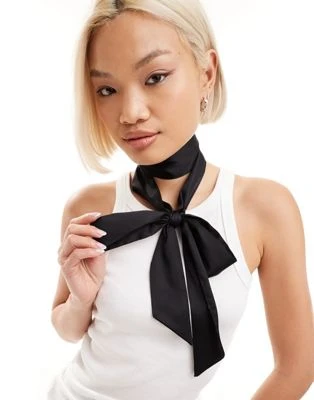 Monki - Foulard long et fin en satin - Noir