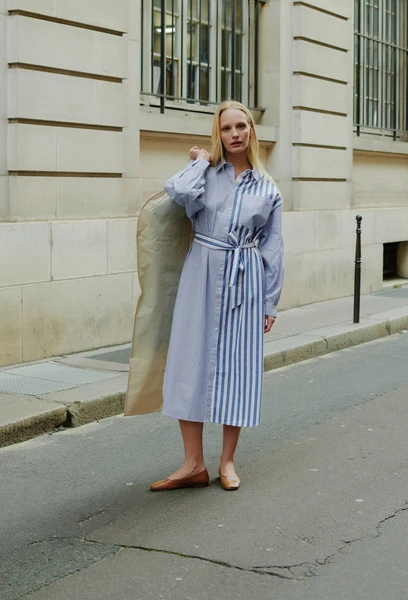 Robe midi rayée en coton BIO GOTS BLEU pour femme MONOPRIX