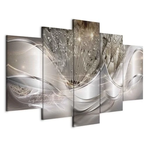 murando - Tableau décoratif abstrait 100x50 cm - Impression sur toile colorée - Décoration murale pour salon et chambre - Abstraction beige pissenlits fleurs moderne argent tendances a-C-0087-b-n